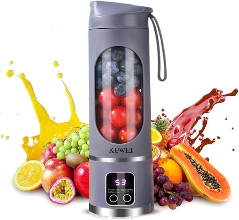 KUWEI Portable blender,USB-C rechargeable,Personal compact travel juicer cup15OZ for Shakes, Smoothies,Fresh juice,Self-cleaning,Leakproof lid, Smart time display,12 blades,with strong blending Purple - Image 1